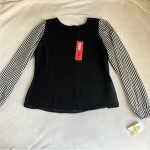 Macys | Black & White Striped Long Sleeve Blouse
